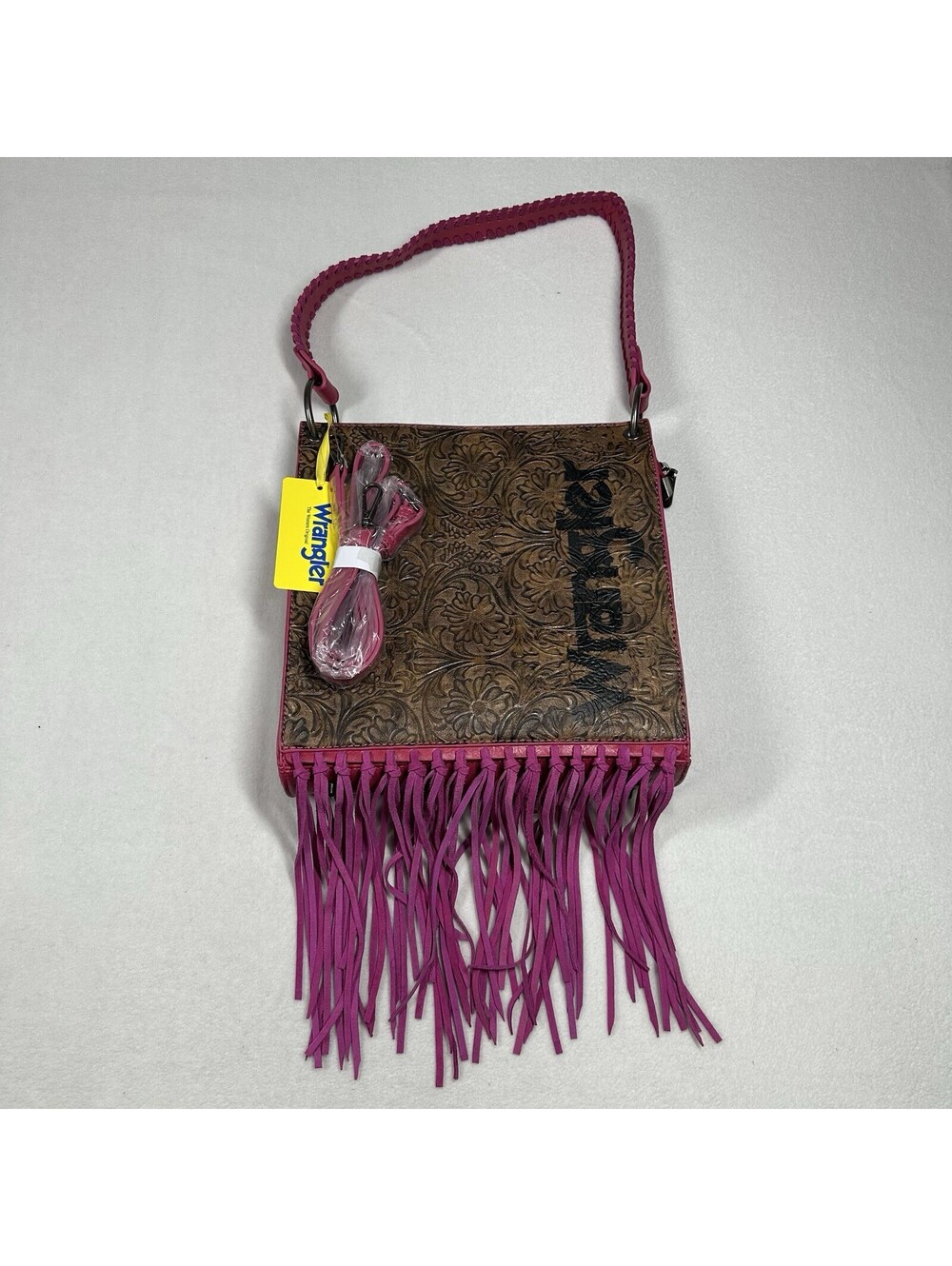 Wrangler Floral Pink Western Tooled Fringe Crossbody Bag NWT